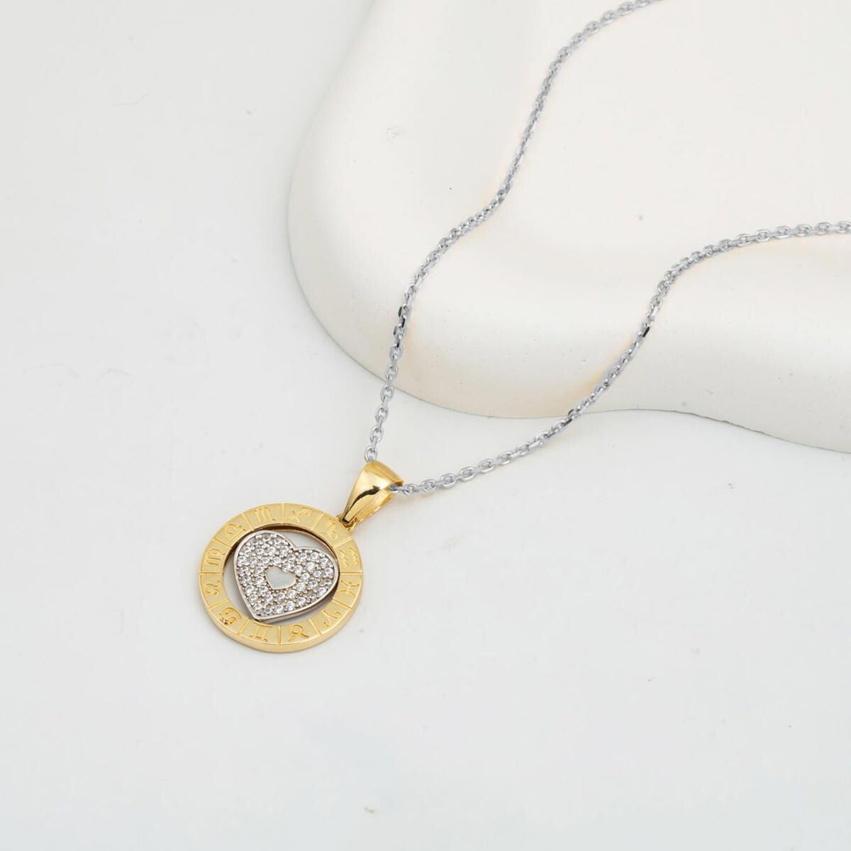 14K Yellow Gold Heart Zodiac Cubic Zirconia Pendant