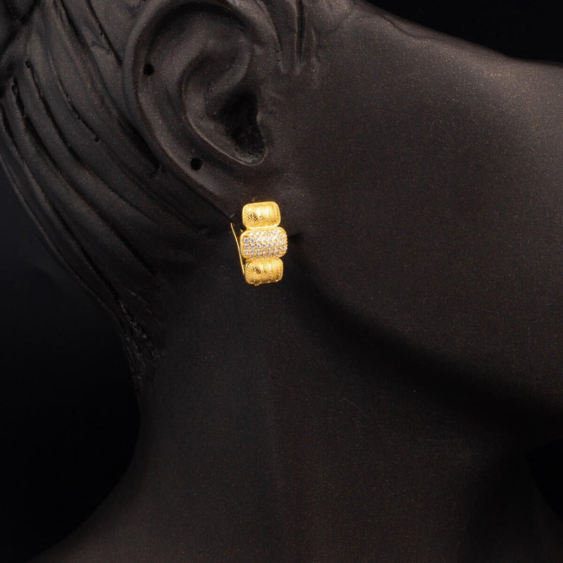 14K Yellow Gold Mesh Segmented Cubic Zirconia Earrings