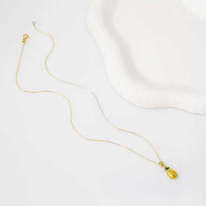 14K Yellow Gold Pineapple Enamel Pendant