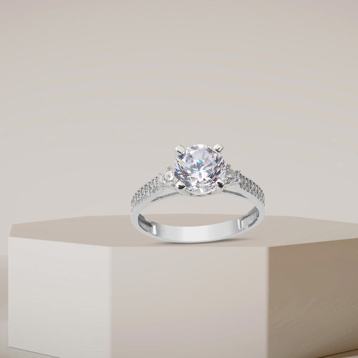 14K White Gold Shoulder Cubic Zirconia Ring