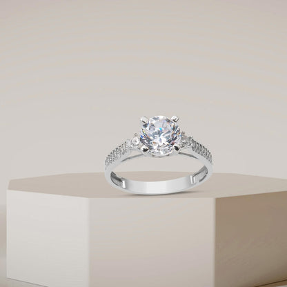 14K White Gold Shoulder Cubic Zirconia Ring