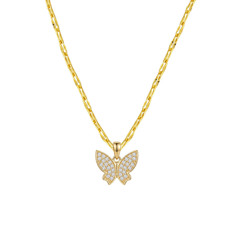 14K Yellow Gold Butterfly Chain Cubic Zirconia Necklace
