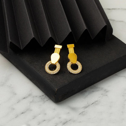 14K Yellow Gold Suna Trabzon Mesh Cubic Zirconia Dangle Earrings