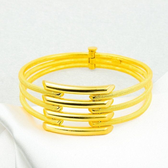 22K Yellow Gold Quad Ribbed Hinged Cuff Bangle