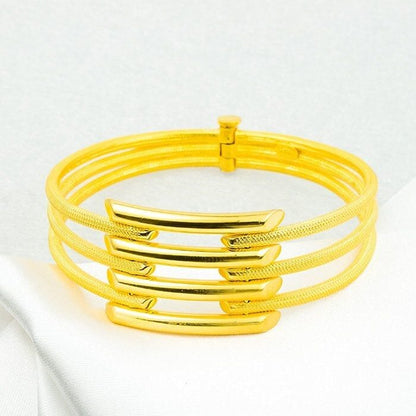 22K Yellow Gold Quad Ribbed Hinged Cuff Bangle