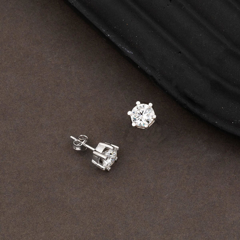 14K White Gold Six Prong Solitaire 2 Ct Moissanite Earrings