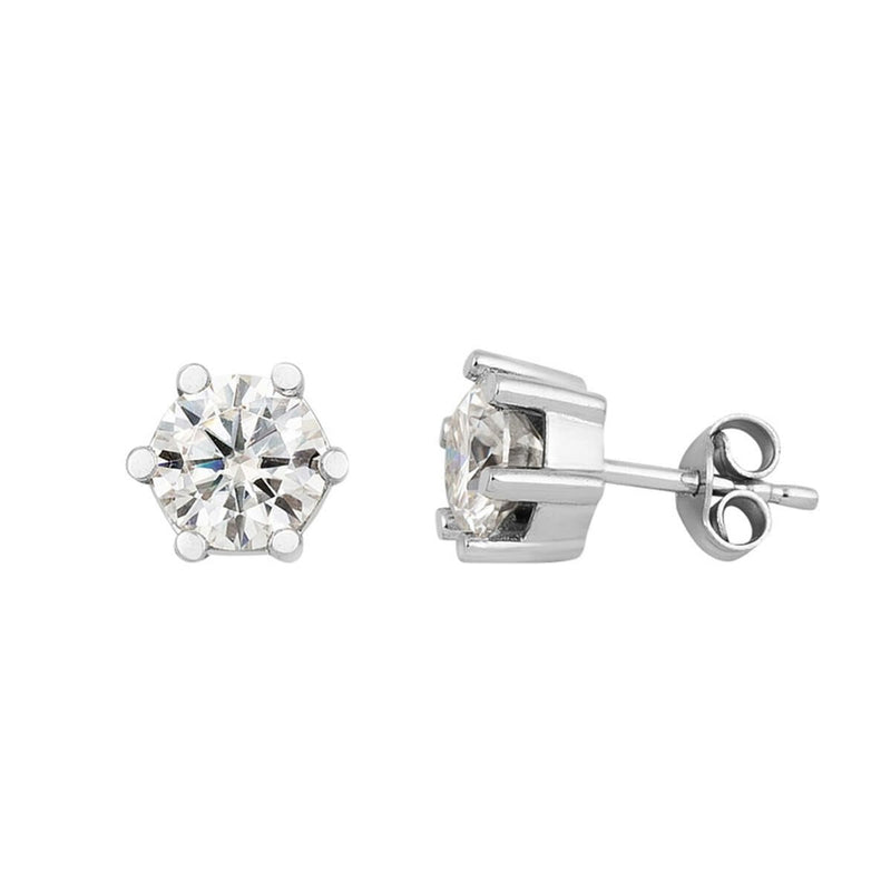 14K White Gold Six Prong Solitaire 2 Ct Moissanite Earrings