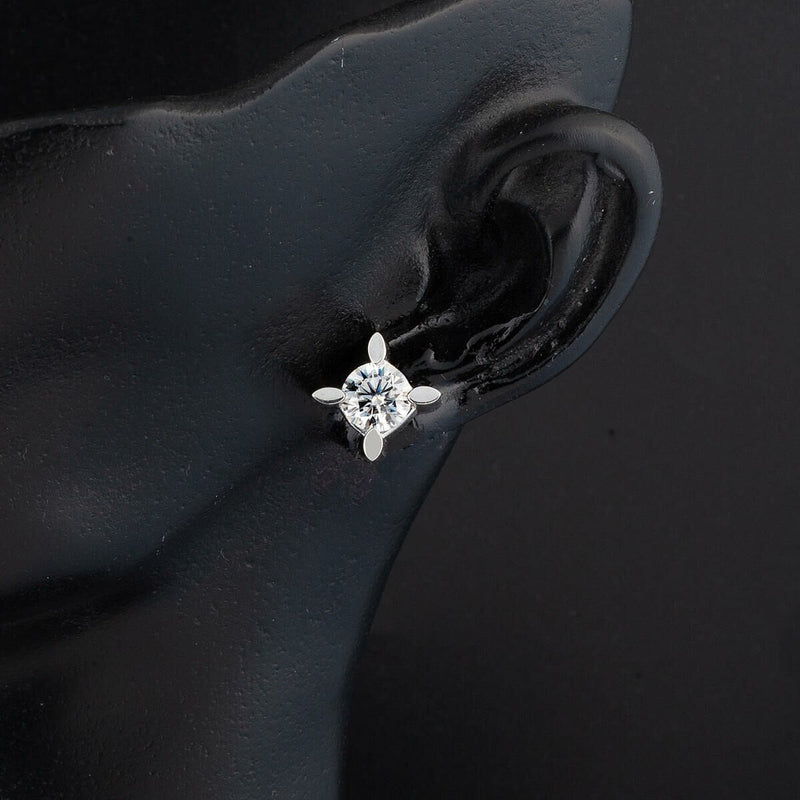 14K White Gold 2 Ct Almond Prong Solitaire Moissanite Earrings