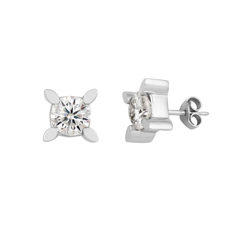 14K White Gold 2 Ct Almond Prong Solitaire Moissanite Earrings