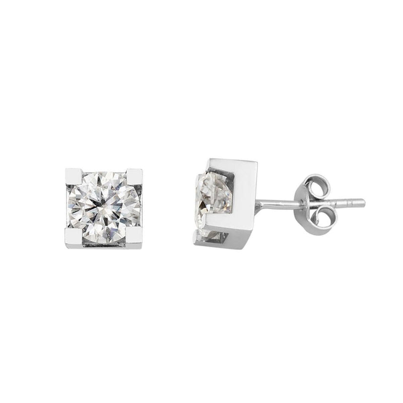 14K White Gold Classic Solitaire 2 Ct Moissanite Earrings