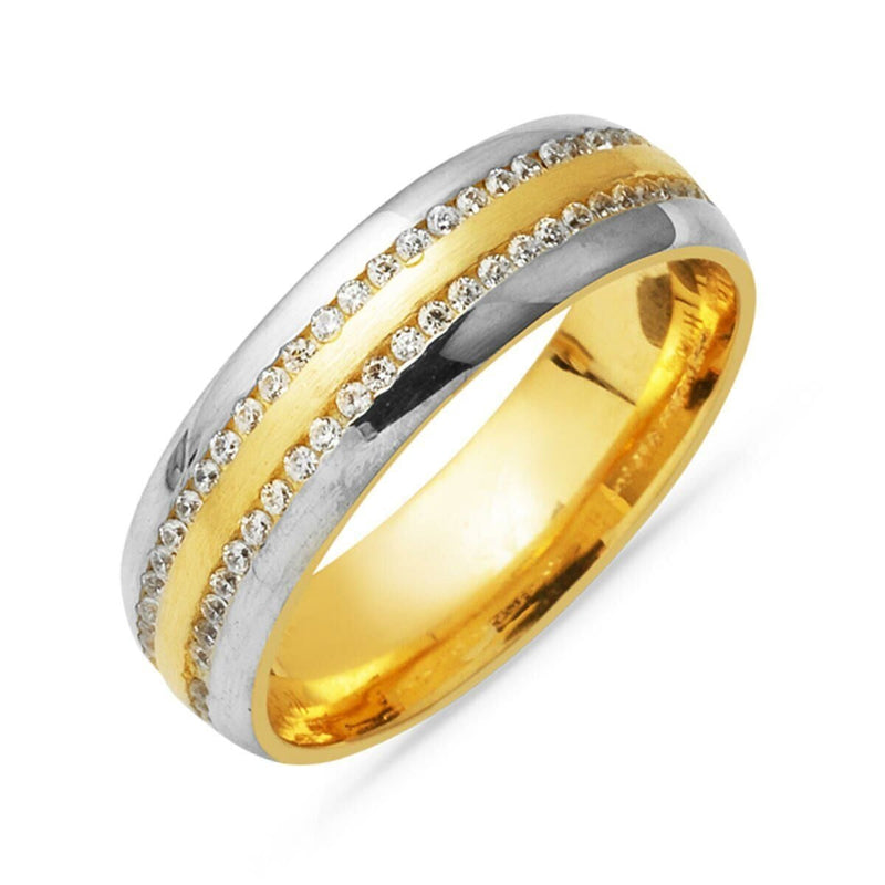 14K Yellow Gold 2 Row Cubic Zirconia Women's Wedding Band Ring