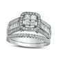 CUSTOM ORDER (SOLDERED) Quad Princess-Cut Lab-Created White Sapphire Frame Bridal Engagement Ring Set in Sterling Silver