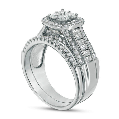 CUSTOM ORDER (SOLDERED) Quad Princess-Cut Lab-Created White Sapphire Frame Bridal Engagement Ring Set in Sterling Silver