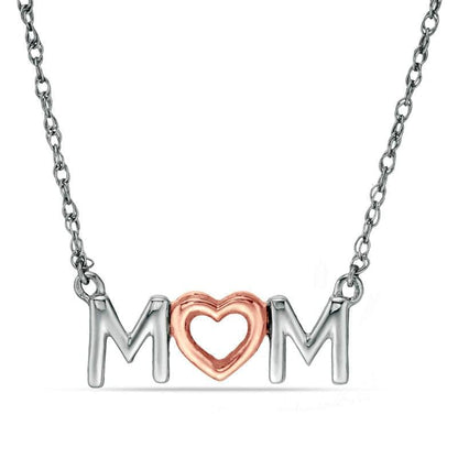 "MOM" with Heart Necklace in 10K Two-Tone Gold - 17.25"