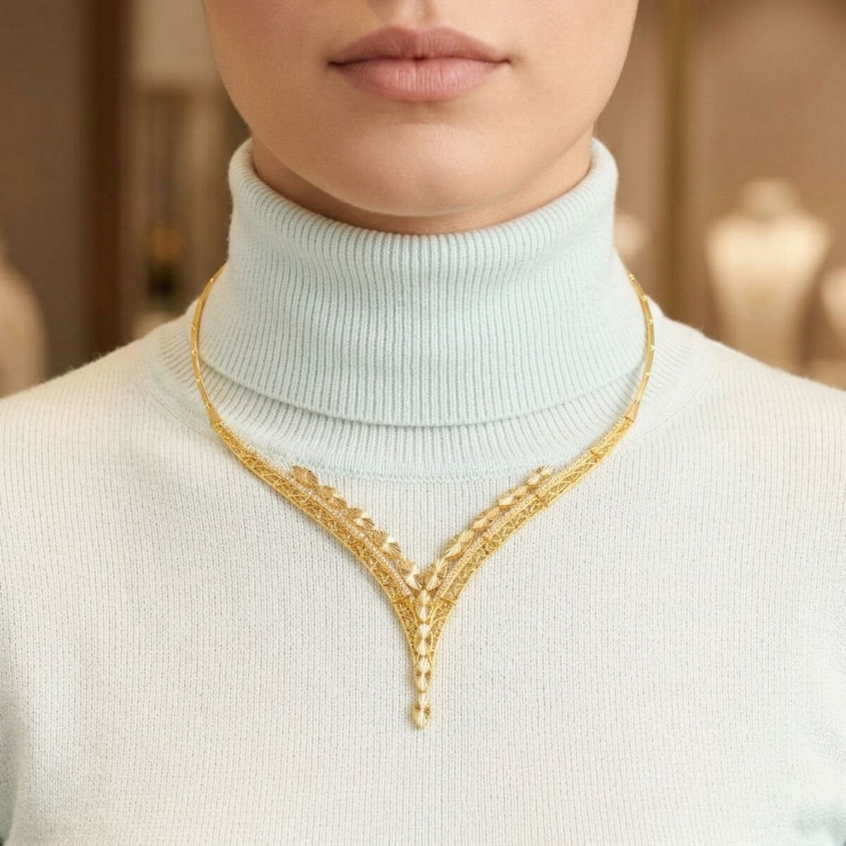 22K Yellow Gold Eye Cubic Zirconia Collar Necklace