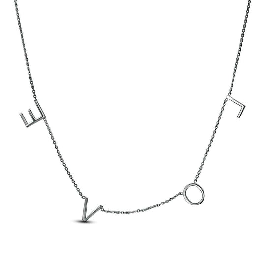 "LOVE" Station Necklace in 14K White Gold