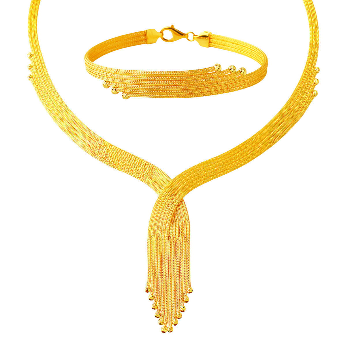 14K Yellow Gold Woven Link Chain Double Jewelry Set