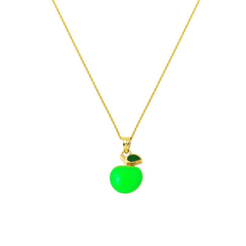 14K Yellow Gold Green Apple Enamel Necklace