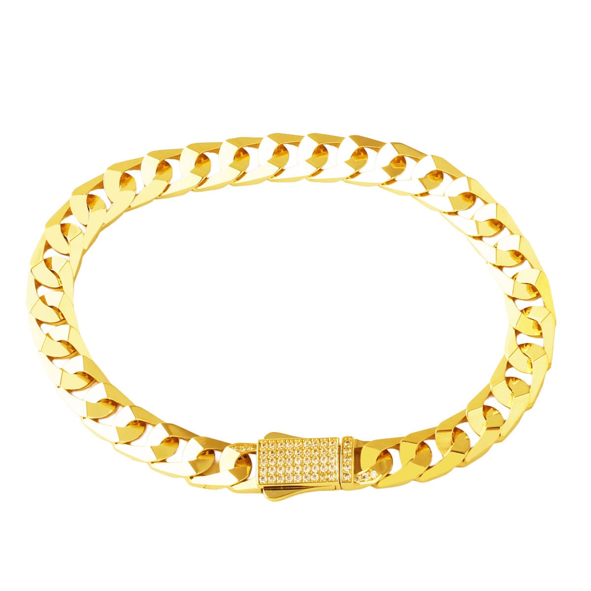 14K Yellow Gold Italian Curb Buckle Cubic Zirconia Bracelet