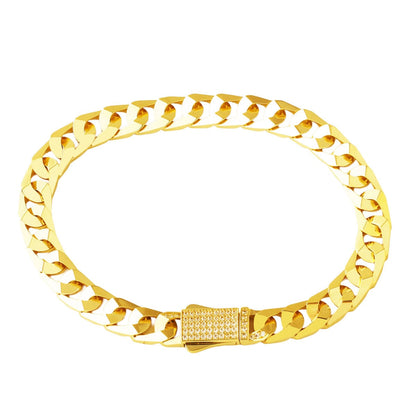 14K Yellow Gold Italian Curb Buckle Cubic Zirconia Bracelet