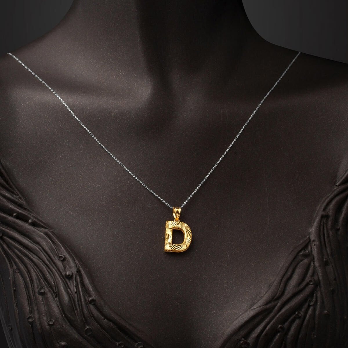 22K Yellow Gold Three Dimensional Initial D Pendant