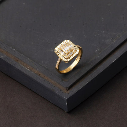 14K Yellow Gold Illusion Baguette Cubic Zirconia Ring (2.54 g)