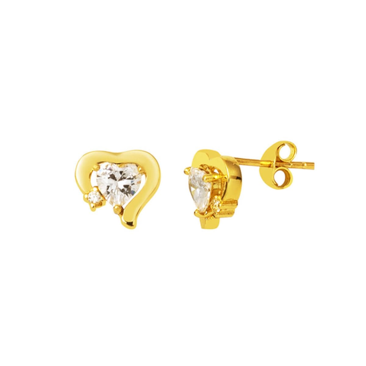 14K Yellow Gold Solitaire Heart Cubic Zirconia Earrings
