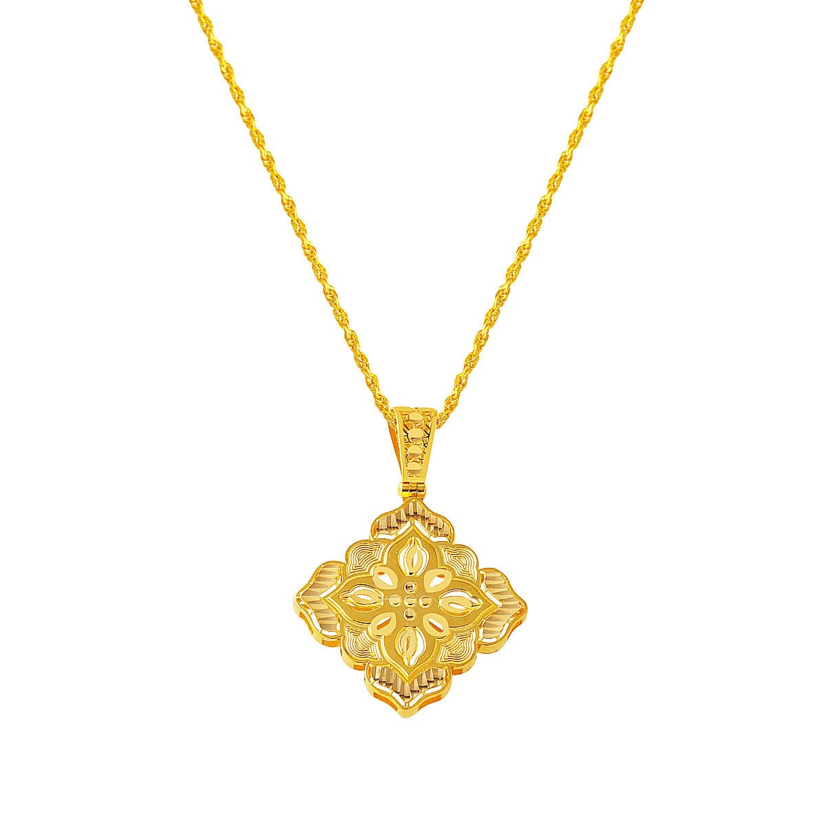 14K Yellow Gold Indian Style Engraved Necklace