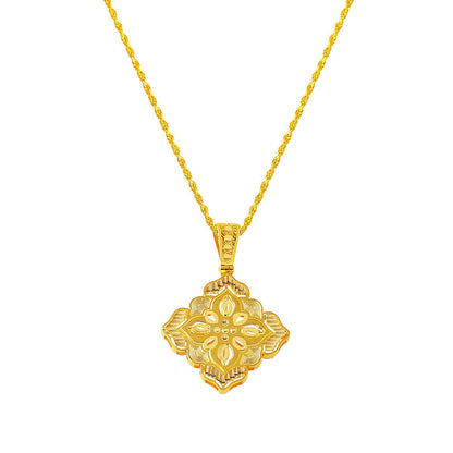 14K Yellow Gold Indian Style Engraved Necklace