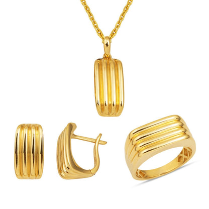 14K Yellow Gold Striped 3-Piece Jewelry Set