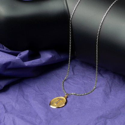 14K Yellow Gold Oval Initial T Pendant