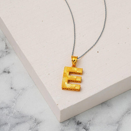 22K Yellow Gold E Initial 3 Dimensional Pendant