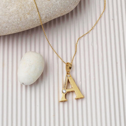 14K Yellow Gold Lettera Large A Initial Cubic Zirconia Necklace