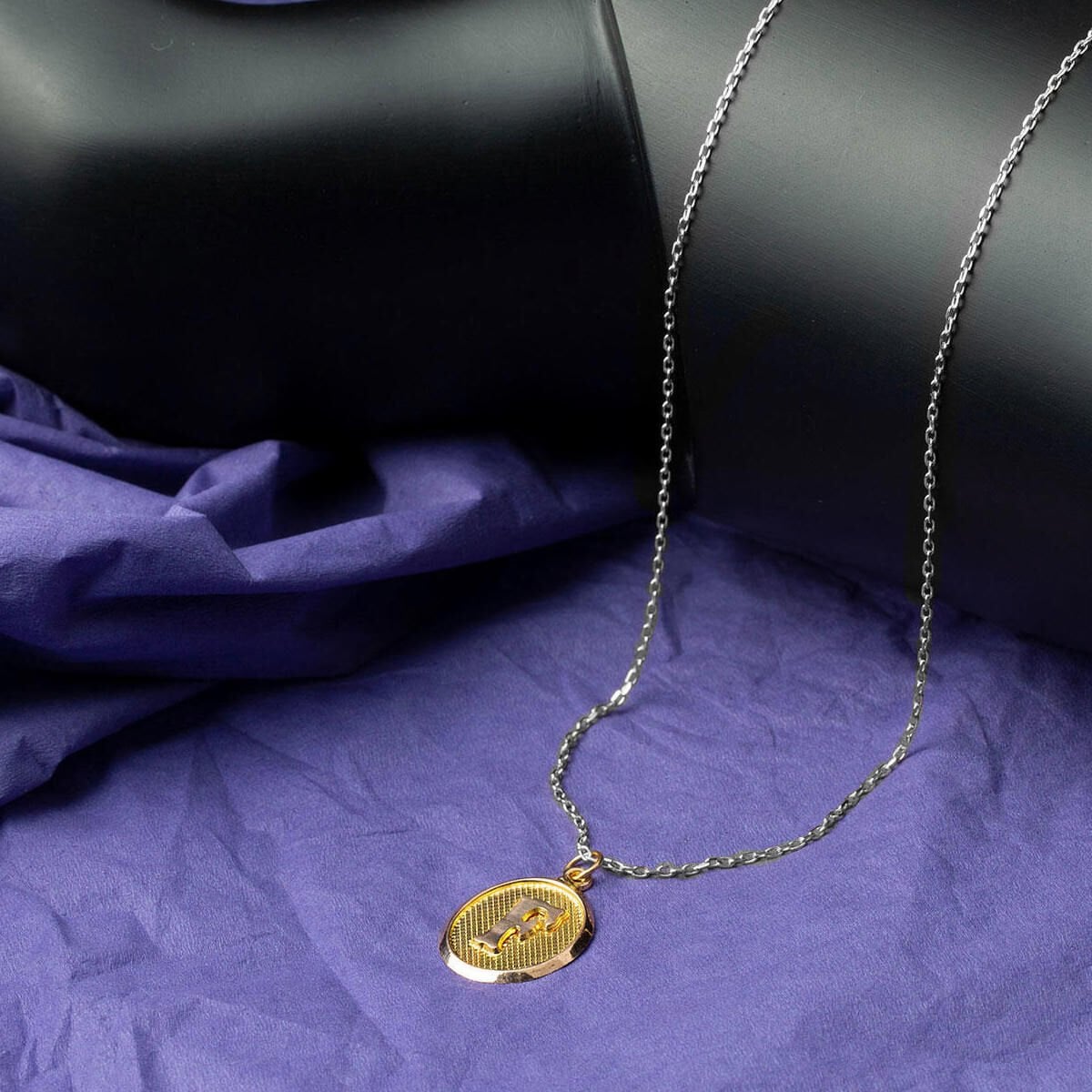 14K Yellow Gold Initial F Oval Pendant