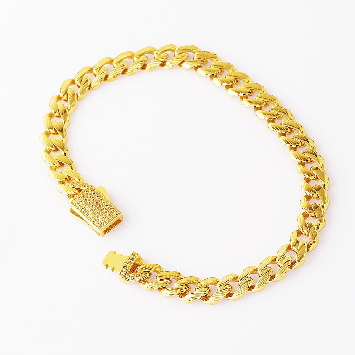 14K Yellow Gold Buckle Sparkling Curb Cubic Zirconia Bracelet