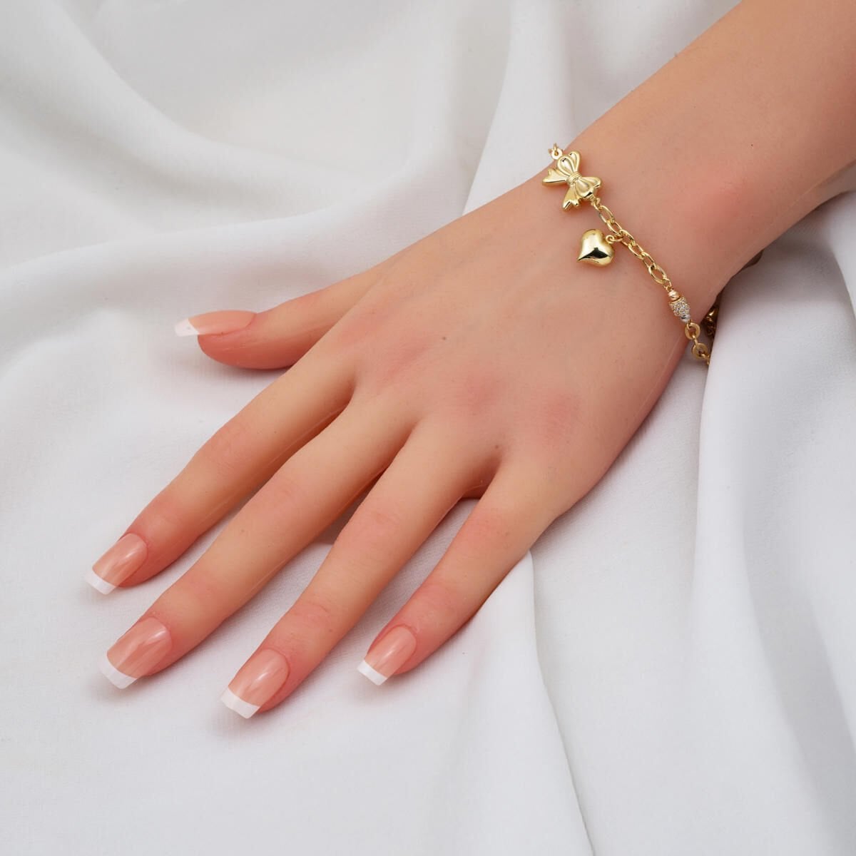 14K Yellow Gold Heart Dangle Cubic Zirconia Necklace and Bracelet Set