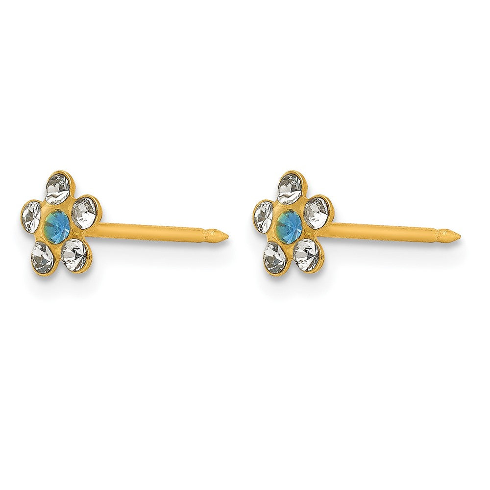 14K Yellow Gold Clear/blue Crystal Flower Earrings