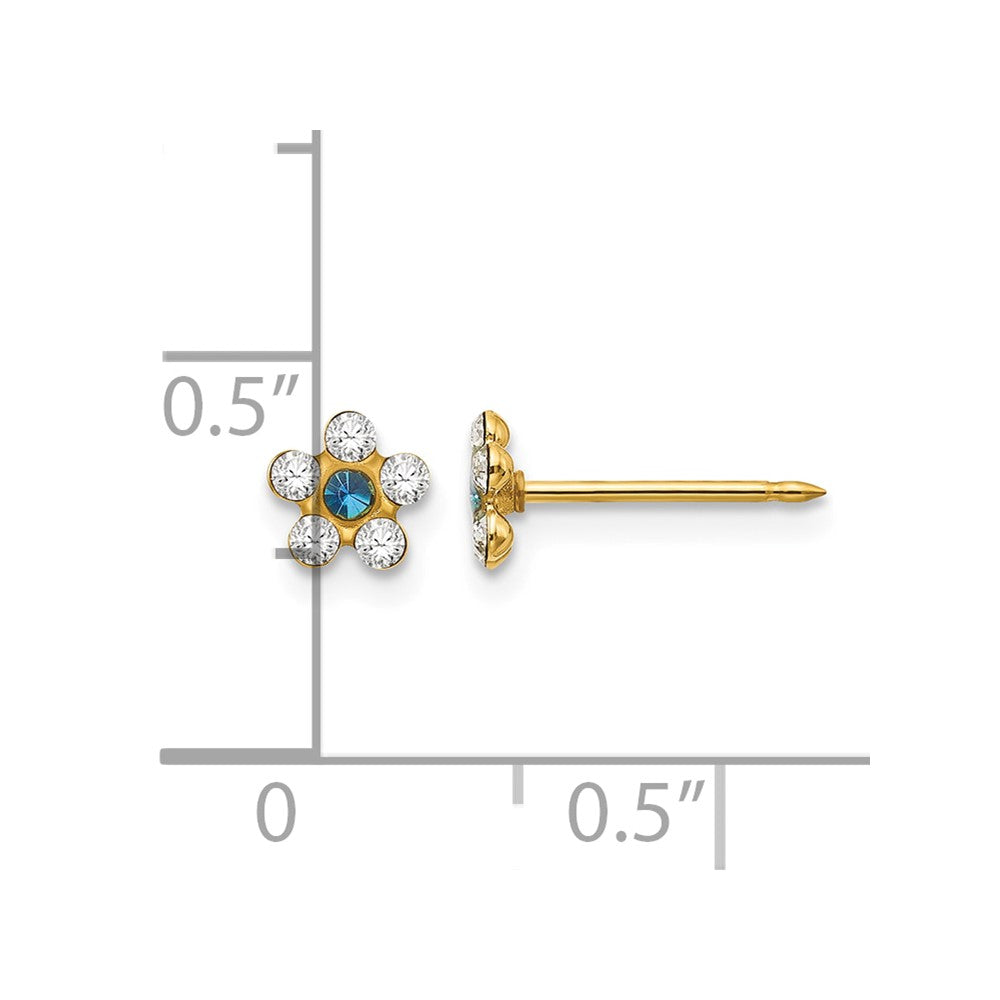 14K Yellow Gold Clear/blue Crystal Flower Earrings