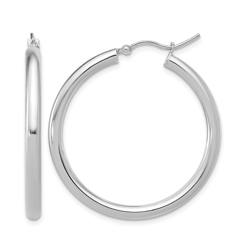 14K White Gold Polished Hoop Earrings