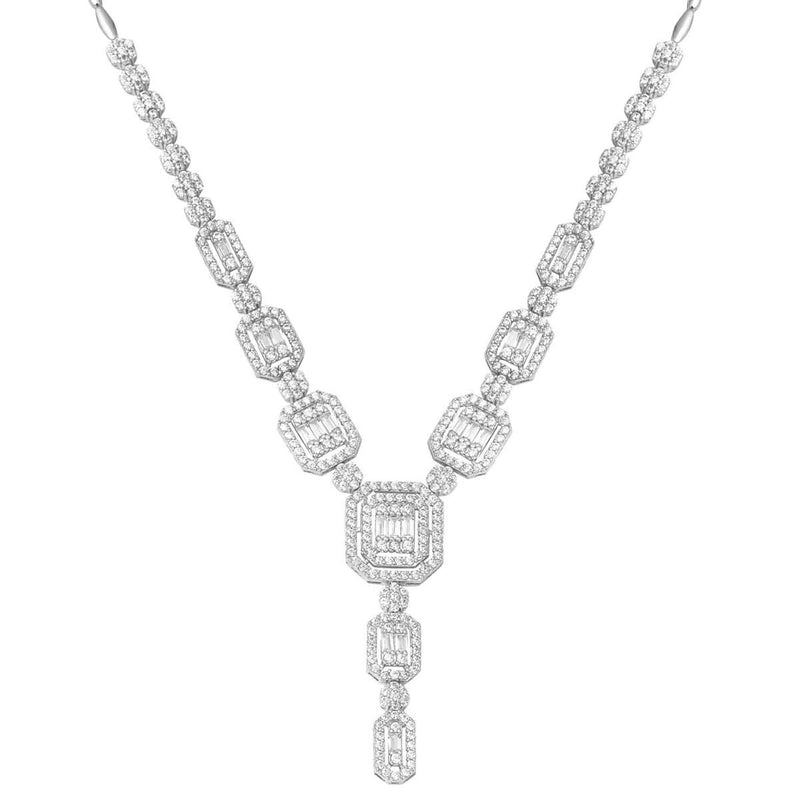 14K White Gold Baguette Cubic Zirconia Collar Necklace