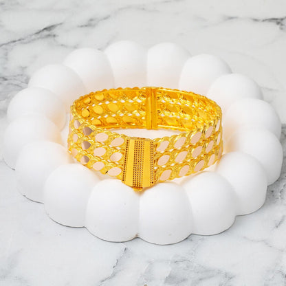 14K Yellow Gold Aleppo Weave Twisted Hinged Cuff Bangle