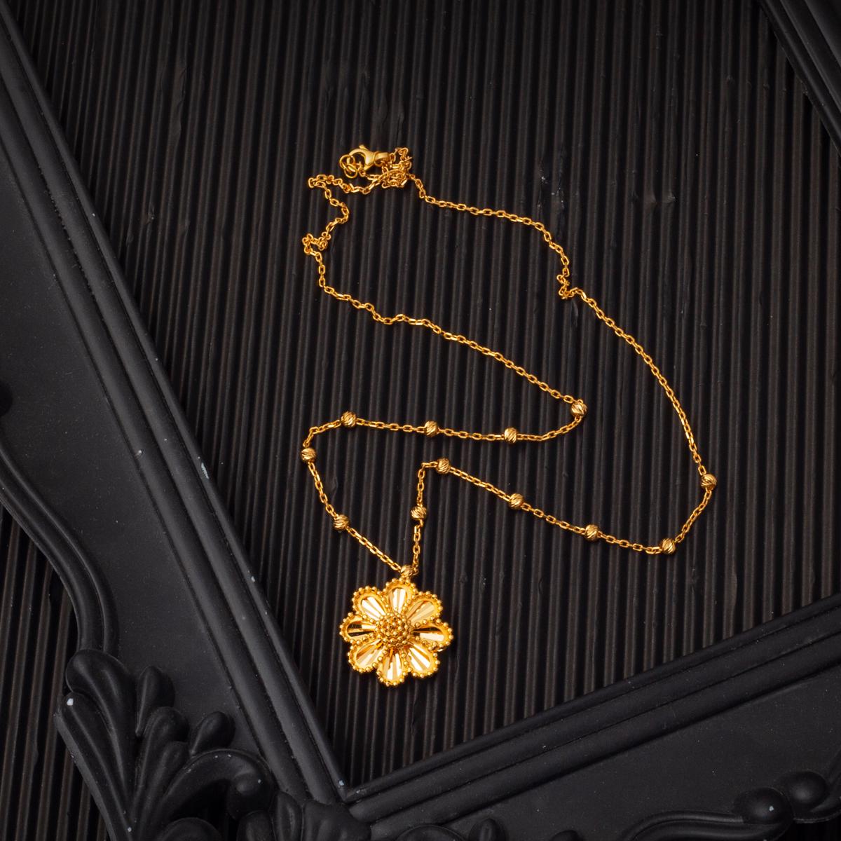 22K Yellow Gold Popcorn Chain Daisy Necklace