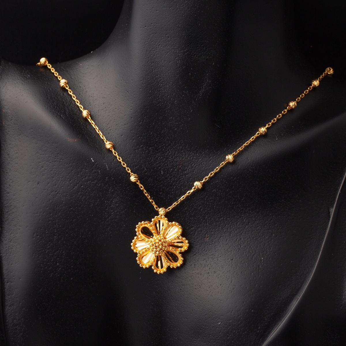 22K Yellow Gold Popcorn Chain Daisy Necklace