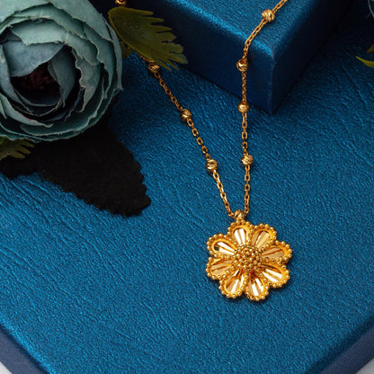 22K Yellow Gold Popcorn Chain Daisy Necklace