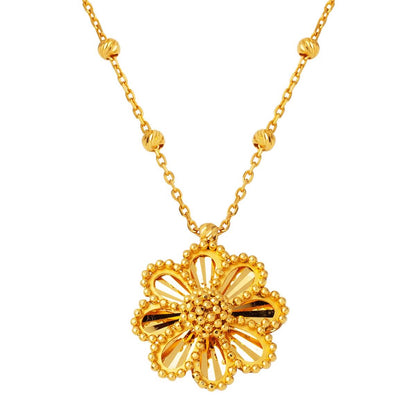 22K Yellow Gold Popcorn Chain Daisy Necklace