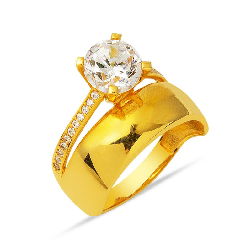 22K Yellow Gold Wedding Band Solitaire Cubic Zirconia Ring