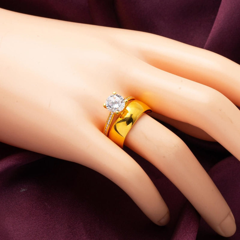 22K Yellow Gold Wedding Band Solitaire Cubic Zirconia Ring