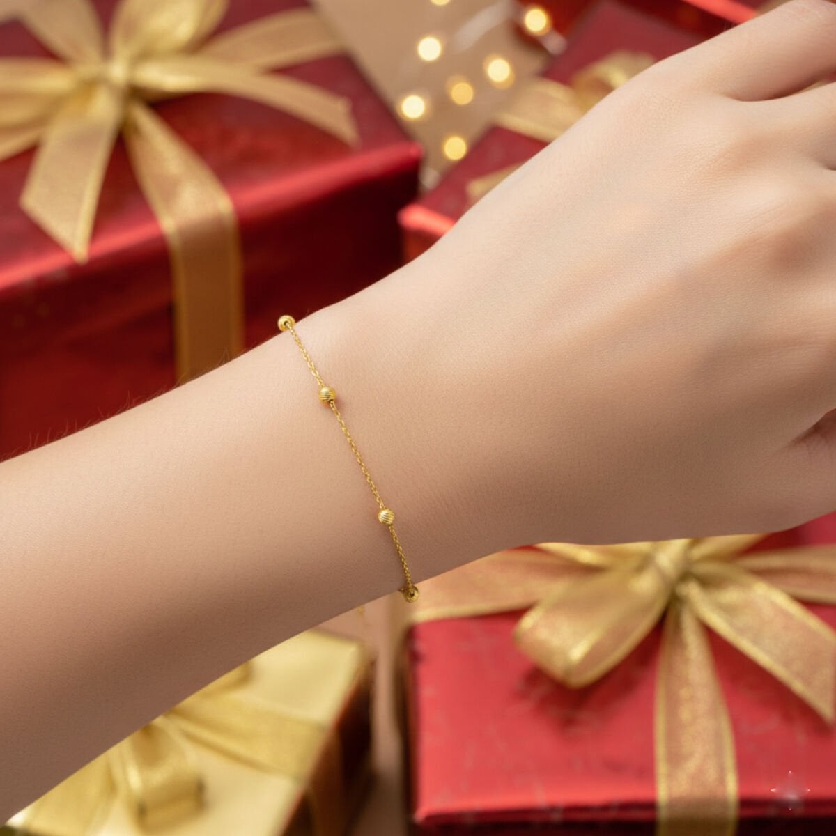 22K Yellow Gold Bead Minimalist Bracelet