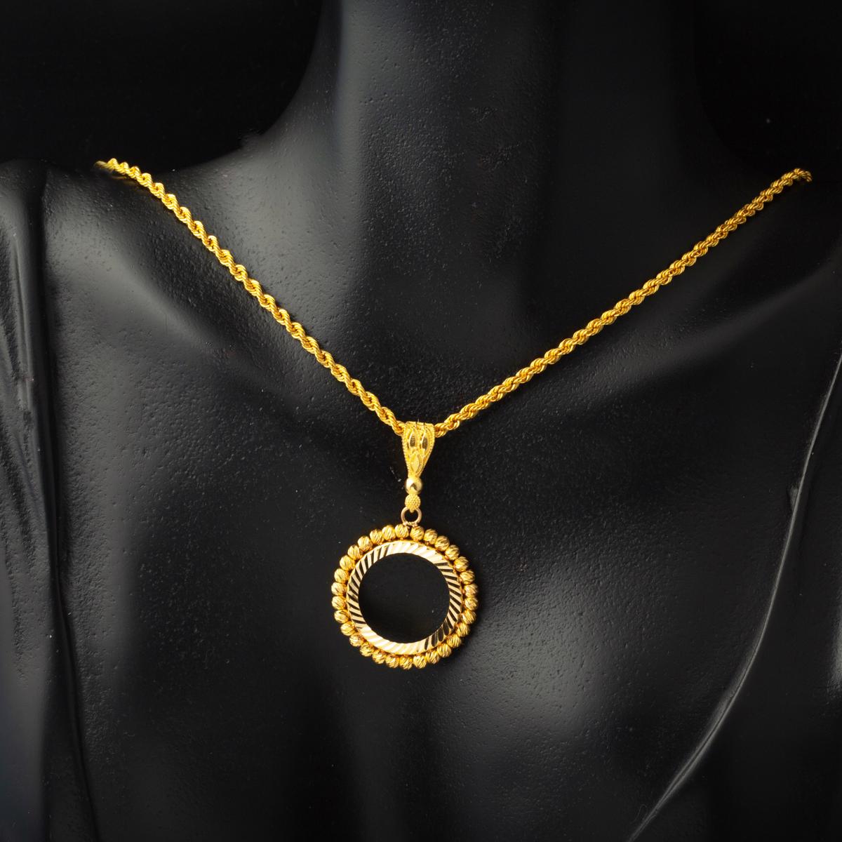 22K Yellow Gold Quarter Coin Attachable Chain Necklace