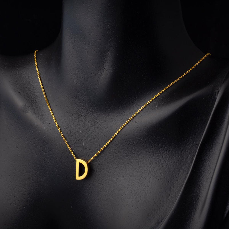 22K Yellow Gold D Initial Necklace